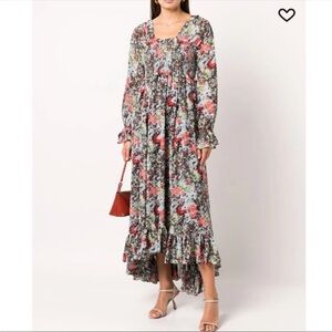 NWT Cinq à Sept Leigh Floral Ruffle Midi Dress Powder Blue Multi 8